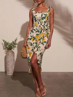 Jurk beige/groen/geel