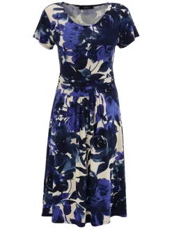 Jurk donkerblauw/wit