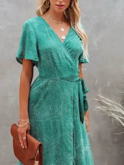 Jurk groen/wit