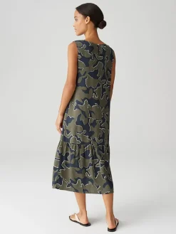 Jurk kaki/donkerblauw