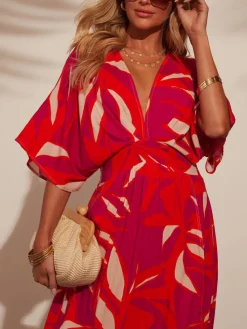 Jurk roze/rood/beige
