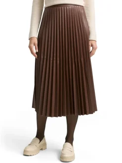 Kunstleren plissérok bruin