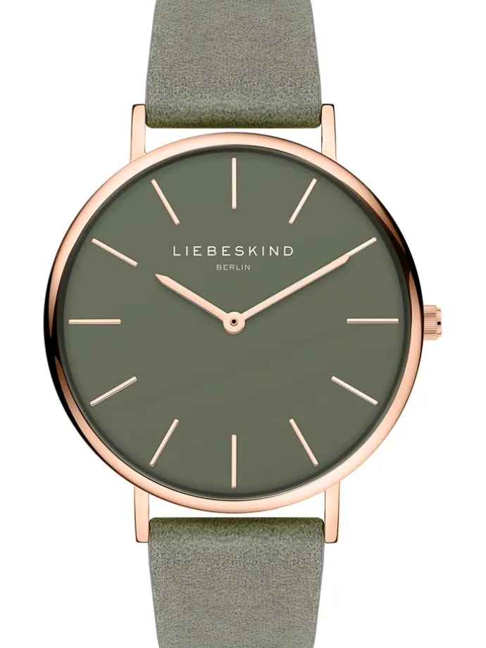 Kwartshorloge groen/roségoudkleurig