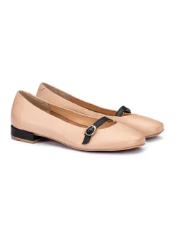 Leren ballerina's beige