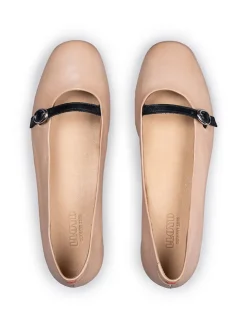 Leren ballerina's beige