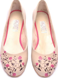 Leren ballerina's crème/roze