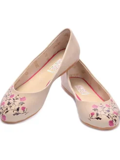Leren ballerina's crème/roze