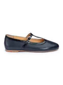 Leren ballerina's donkerblauw