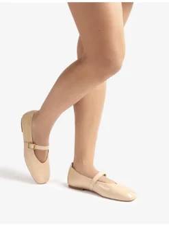 Leren ballerina's met bandje beige