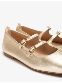Leren ballerina's met bandje goudkleurig