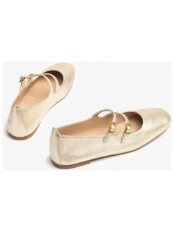 Leren ballerina's met bandje goudkleurig