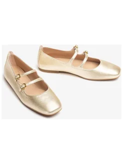 Leren ballerina's met bandje goudkleurig
