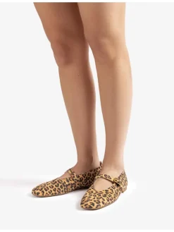 Leren ballerina's met bandje lichtbruin/bruin