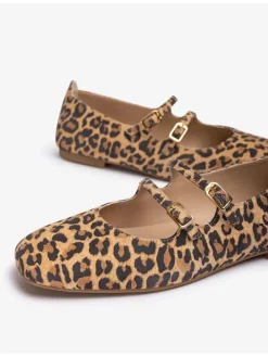 Leren ballerina's met bandje lichtbruin/bruin