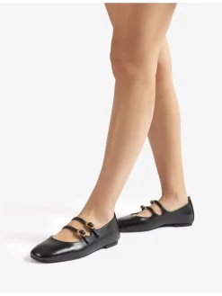 Leren ballerina's met bandje zwart