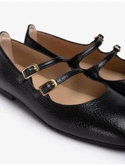 Leren ballerina's met bandje zwart