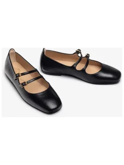 Leren ballerina's met bandje zwart