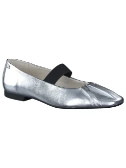 Leren ballerina's met bandje zilverkleurig