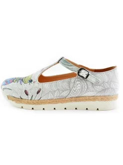 Leren ballerina's wit/grijs