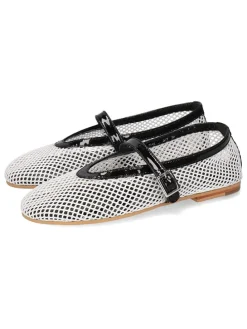Leren ballerina's wit/zwart