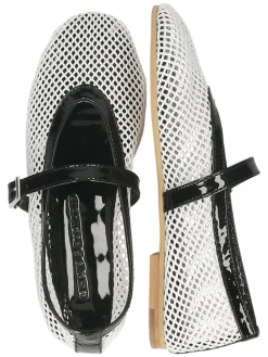 Leren ballerina's wit/zwart