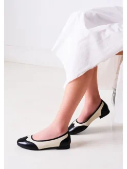 Leren ballerina's zwart/crème