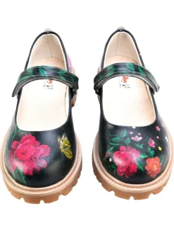 Leren ballerina's zwart/meerkleurig