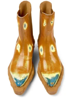 Leren boots lichtbruin/geel/lichtblauw