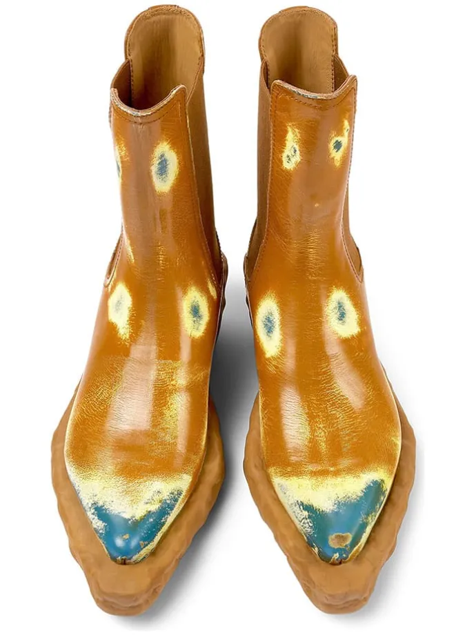Leren boots lichtbruin/geel/lichtblauw