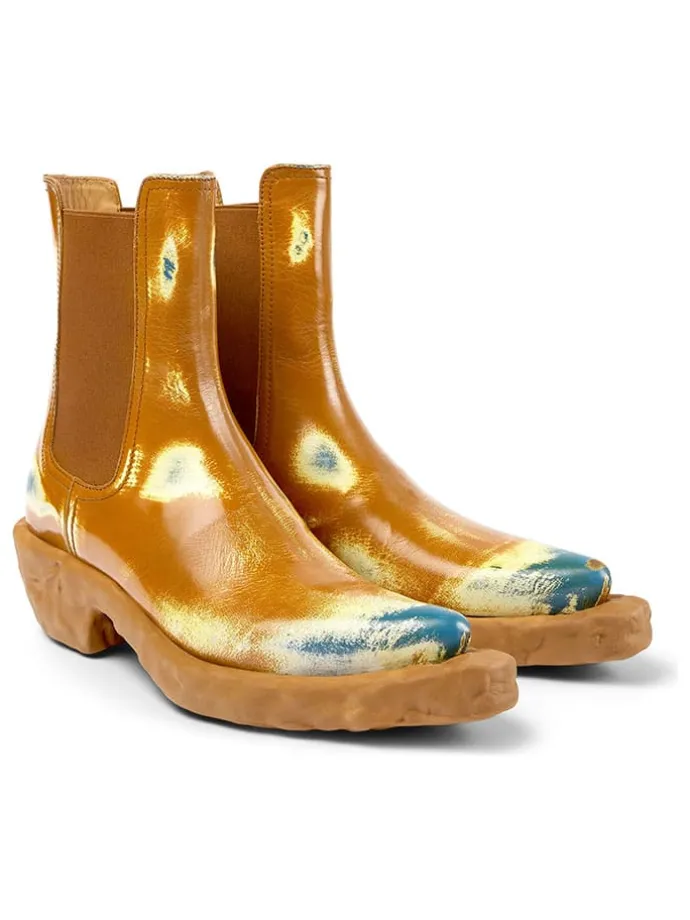Leren boots lichtbruin/geel/lichtblauw