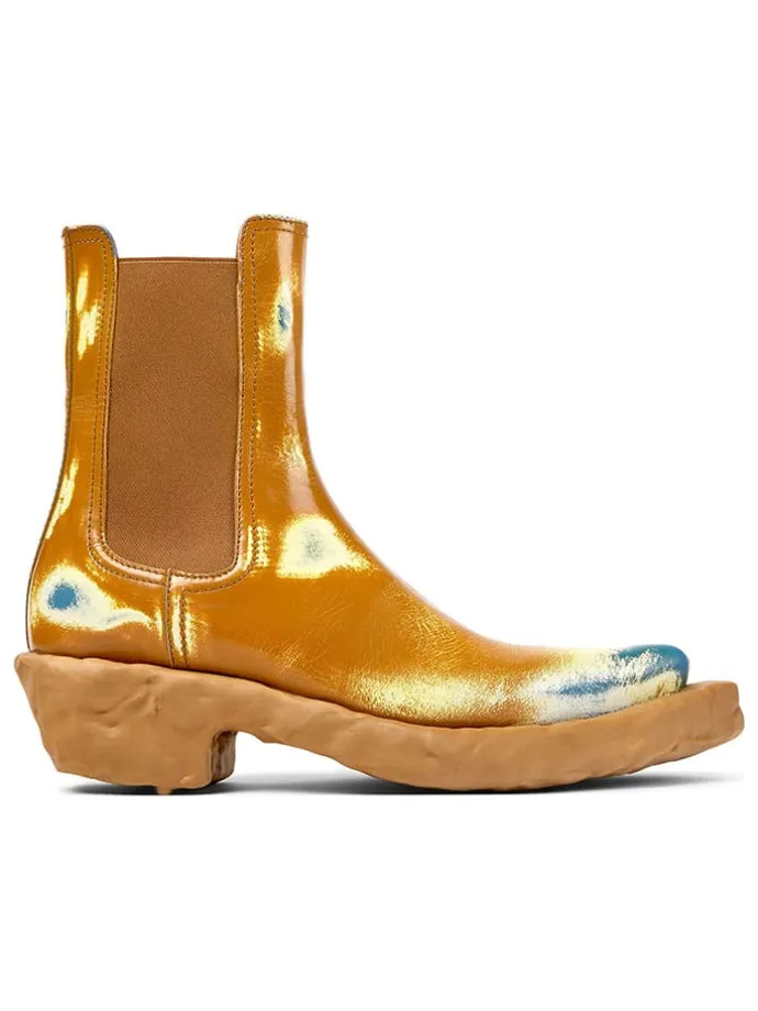 Leren boots lichtbruin/geel/lichtblauw