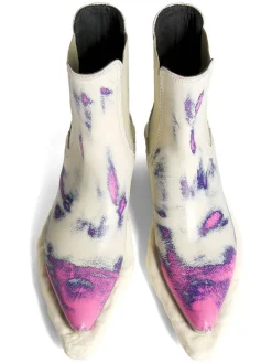 Leren chelseaboots crème/paars/donkerblauw