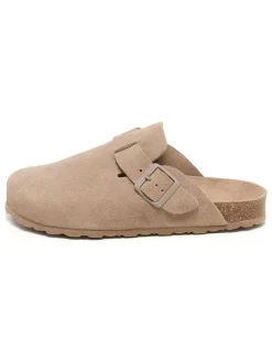 Leren clogs beige