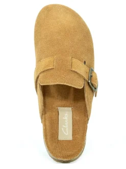 Leren clogs camel