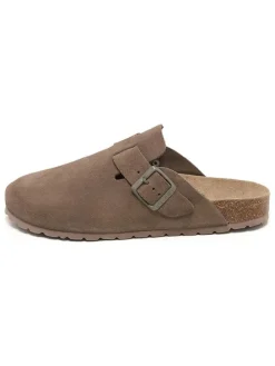 Leren clogs taupe