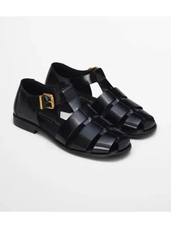Leren enkelsandalen zwart