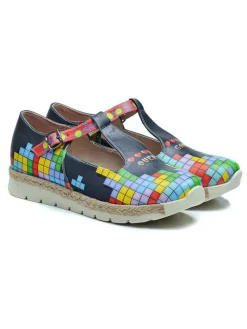 Leren enkelsandalen zwart/meerkleurig