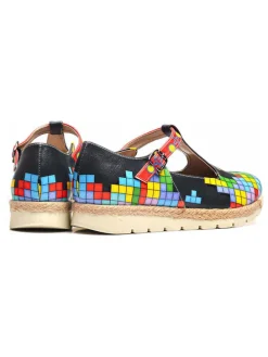 Leren enkelsandalen zwart/meerkleurig