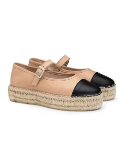 Leren espandrilles beige/zwart