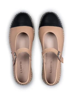 Leren espandrilles beige/zwart