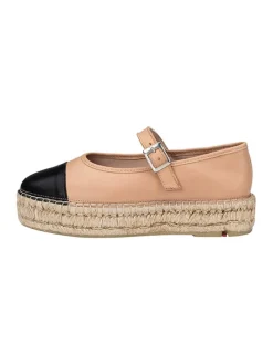 Leren espandrilles beige/zwart
