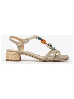 Leren haksandalen crème