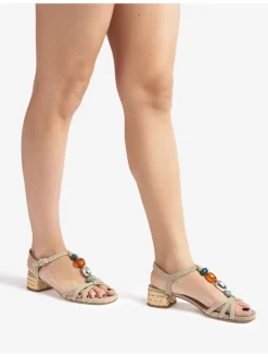 Leren haksandalen crème