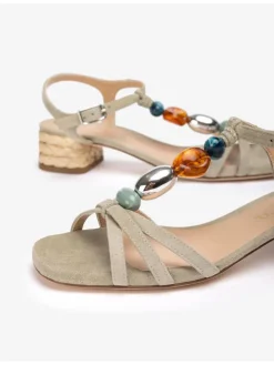 Leren haksandalen crème