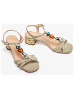 Leren haksandalen crème