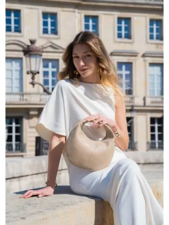 Leren handtas "Dulce" taupe - (B)26 x (H)18 x (D)3 cm