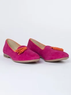 Leren instappers roze/oranje