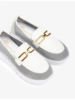 Leren mocassins wit/grijs