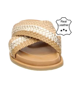 Leren pantoffels beige/lichtbruin