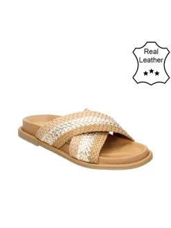Leren pantoffels beige/lichtbruin
